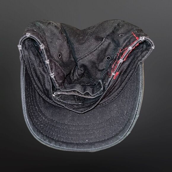 Black Distressed Adjustable Back Cadet Cap Hat O/S - Picture 5 of 6